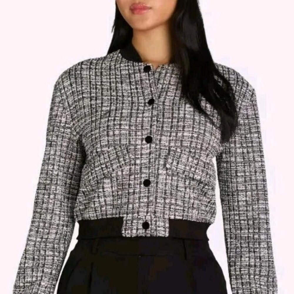 Madden NYC black and white tweeted style jacket y2k chic loopy textured fabric‎